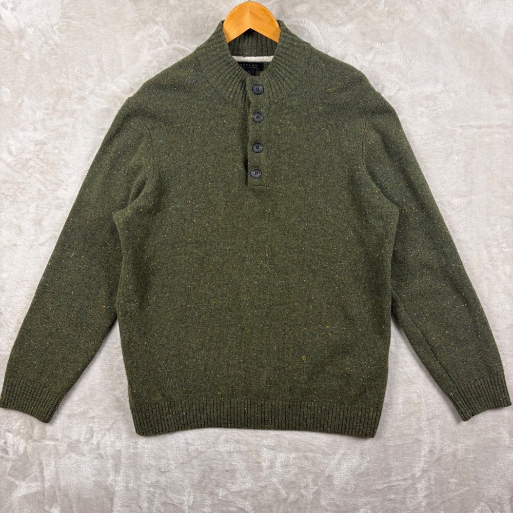 Lachlan British Inspired Men XL Merino Blend Olive Green Donegal Sweater